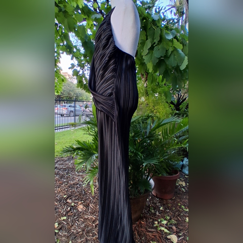 🔥ASOS DRAPED Black PLISSE HALTER Maxi Dress Size 10 EUC - Picture 12 of 12